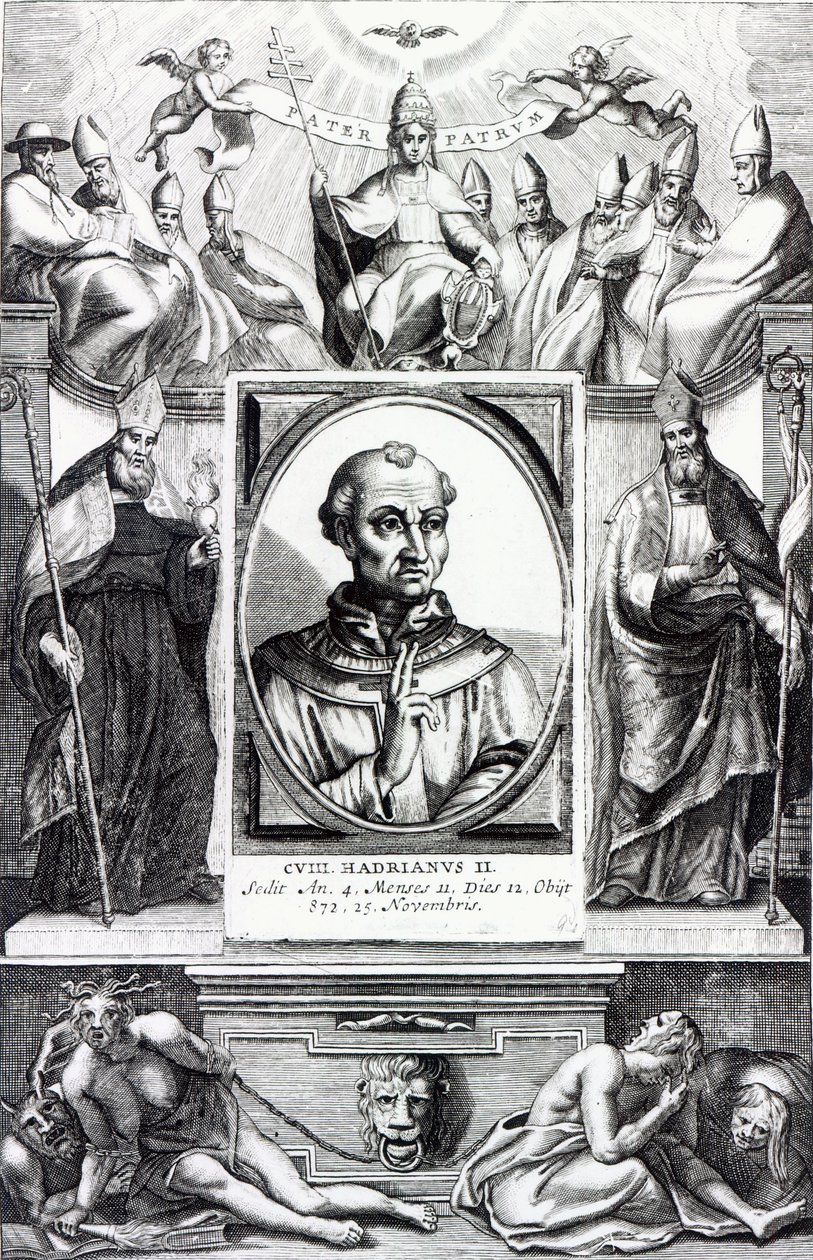 Paus Hadrianus II (gravure) door Italian School