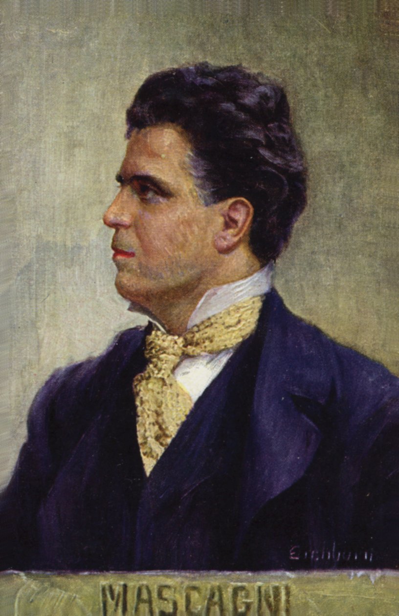 Portret van Pietro Mascagni (kleurenlitho) door Italian School