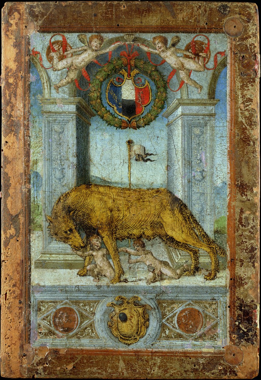 De wolvin die Romulus en Remus zoogt door Italian School