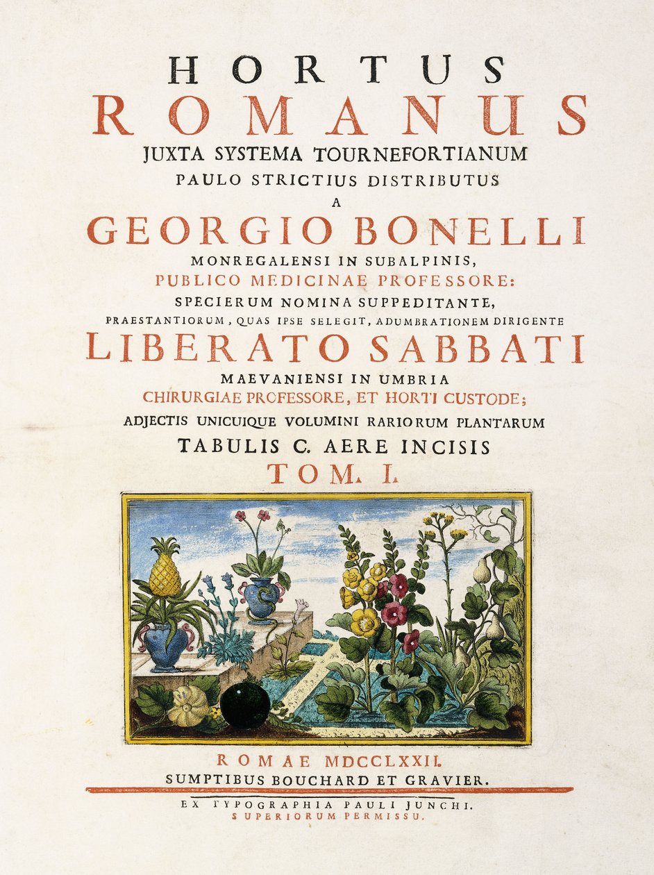 Titelpagina uit "Hortus Romanus", 1772-1784 door Italian School