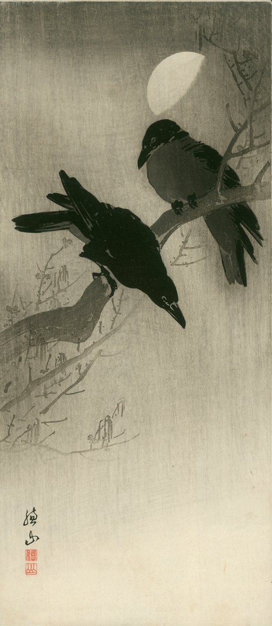 Twee raven, c.1920 (houtsnede) door Ito Sozan