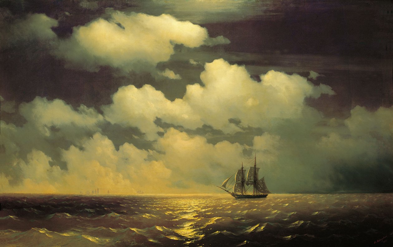 Brik Merkuriy na de overwinning op twee Turkse schepen door Ivan Konstantinovich Aivazovsky