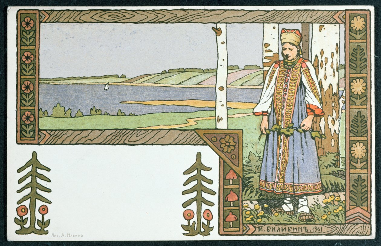 Het Jonge Meisje en de Berk, 1901 door Ivan Yakovlevich Bilibin