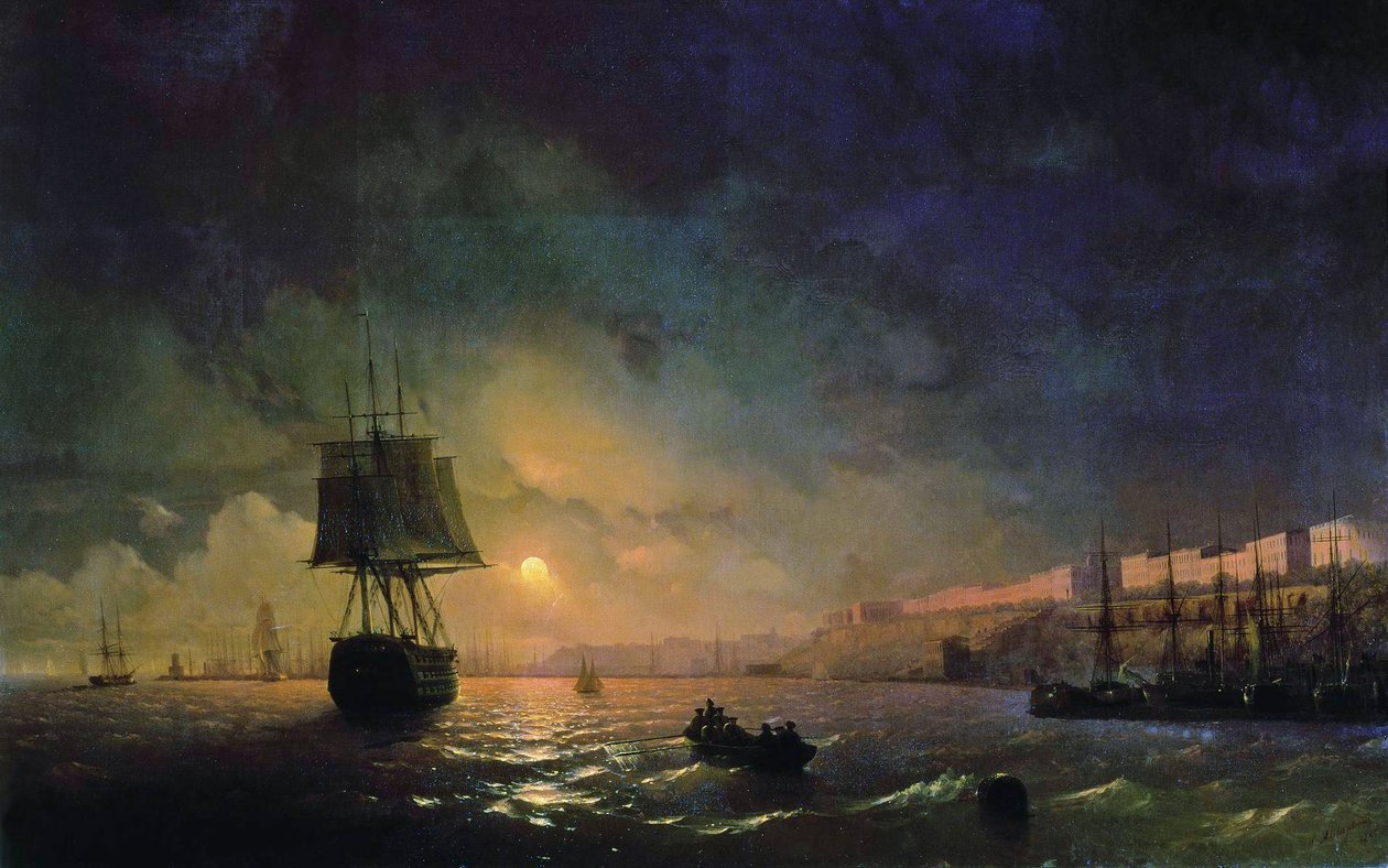 Russisch: "Gezicht op Odessa in Maanlicht Nacht" Odessa in Maanlicht door Ivan Aivazovsky