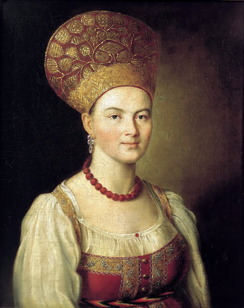Vrouwelijk portret in Russische kleding, 1784 door Ivan Argunov