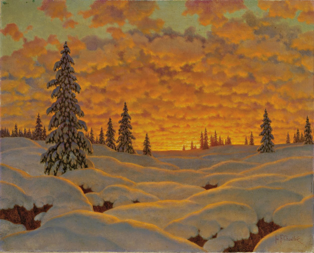 Zonsondergang in Finland door Ivan Fedorovich Choultse