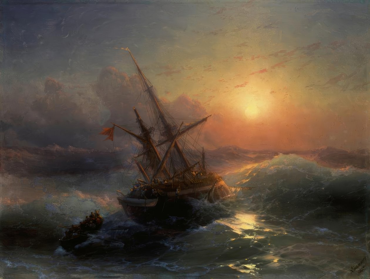 I.K. Aivazovsky, Het Scheepswrak / Schilderij, 1888 door Ivan Konstantinovich Aivazovsky