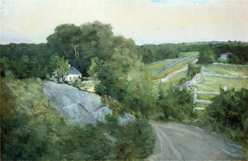 Groene heuvels en landbouwgrond door J. Alden Weir