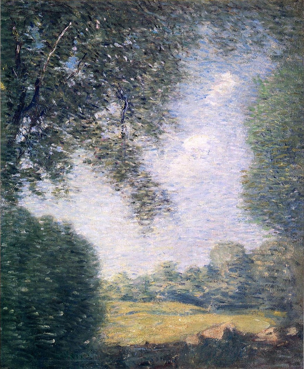 Overhangende bomen door J. Alden Weir
