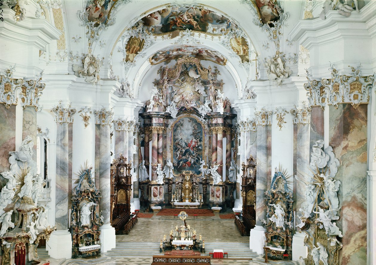 Interieur van de benedictijnse abdijkerk, 1711-31 door J. M. and Feuchtmayer, J. A. Fischer