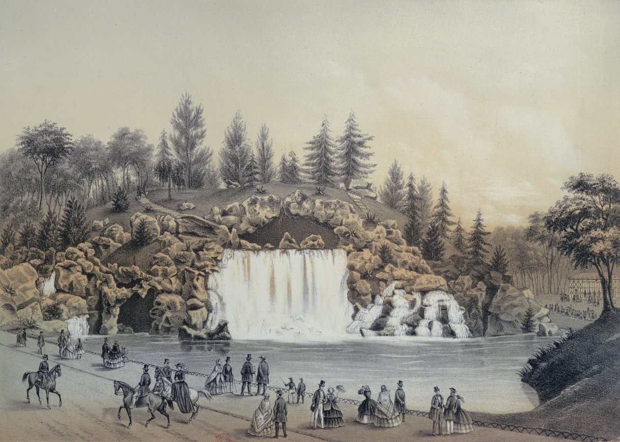 De Grote Waterval in het Bois de Boulogne in Parijs, uitgegeven door Caudrilier door J. Walter