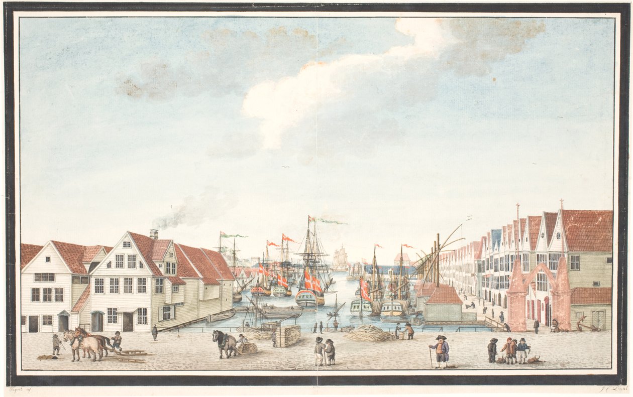 Kade in Bergen door Johan Christian Dahl