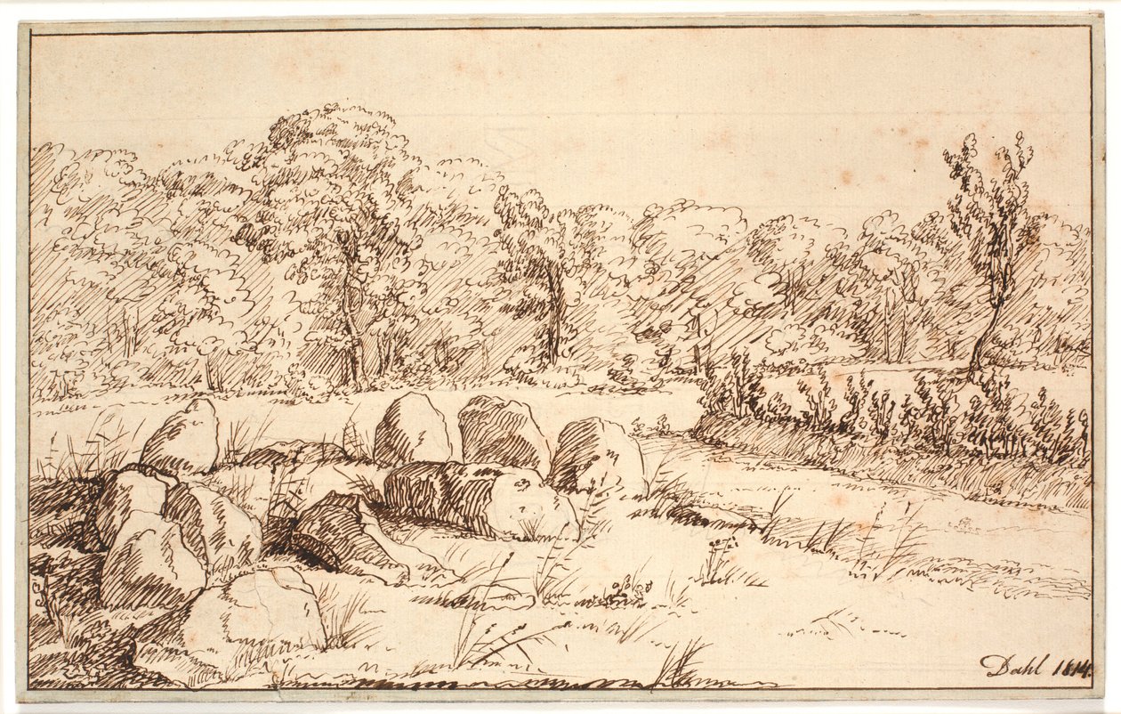 Landschap met resten van een hunebed door Johan Christian Dahl
