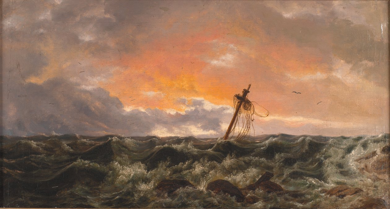 Zeegezicht met een wrak door Johan Christian Dahl