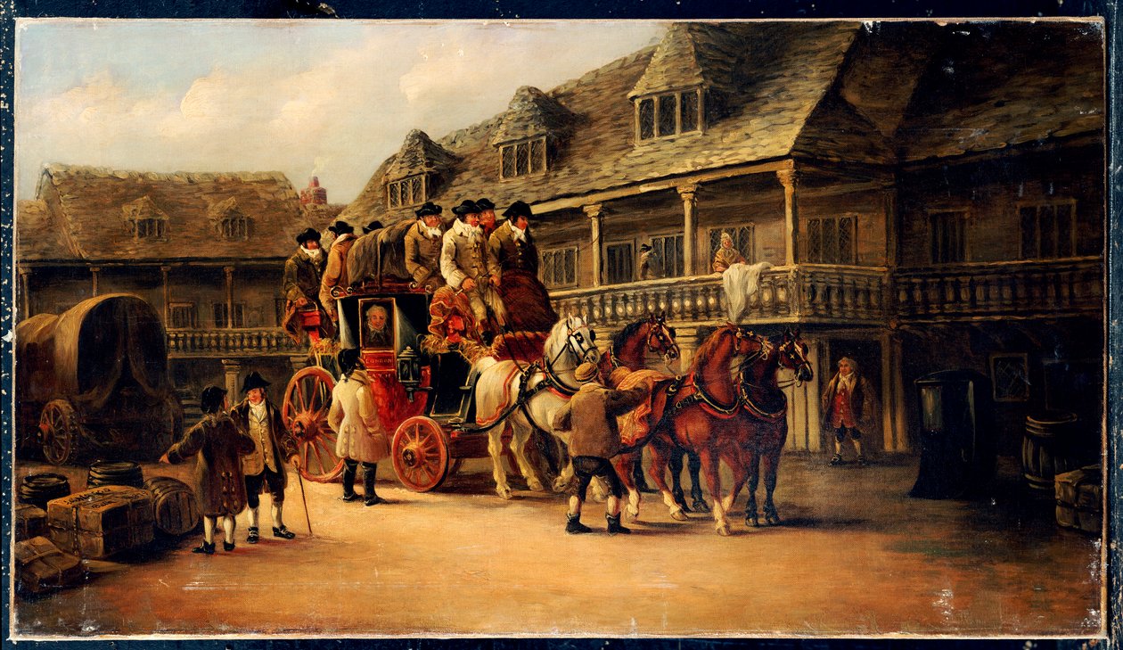 Instappen in de koets naar Londen, 1879 door J.C. Maggs