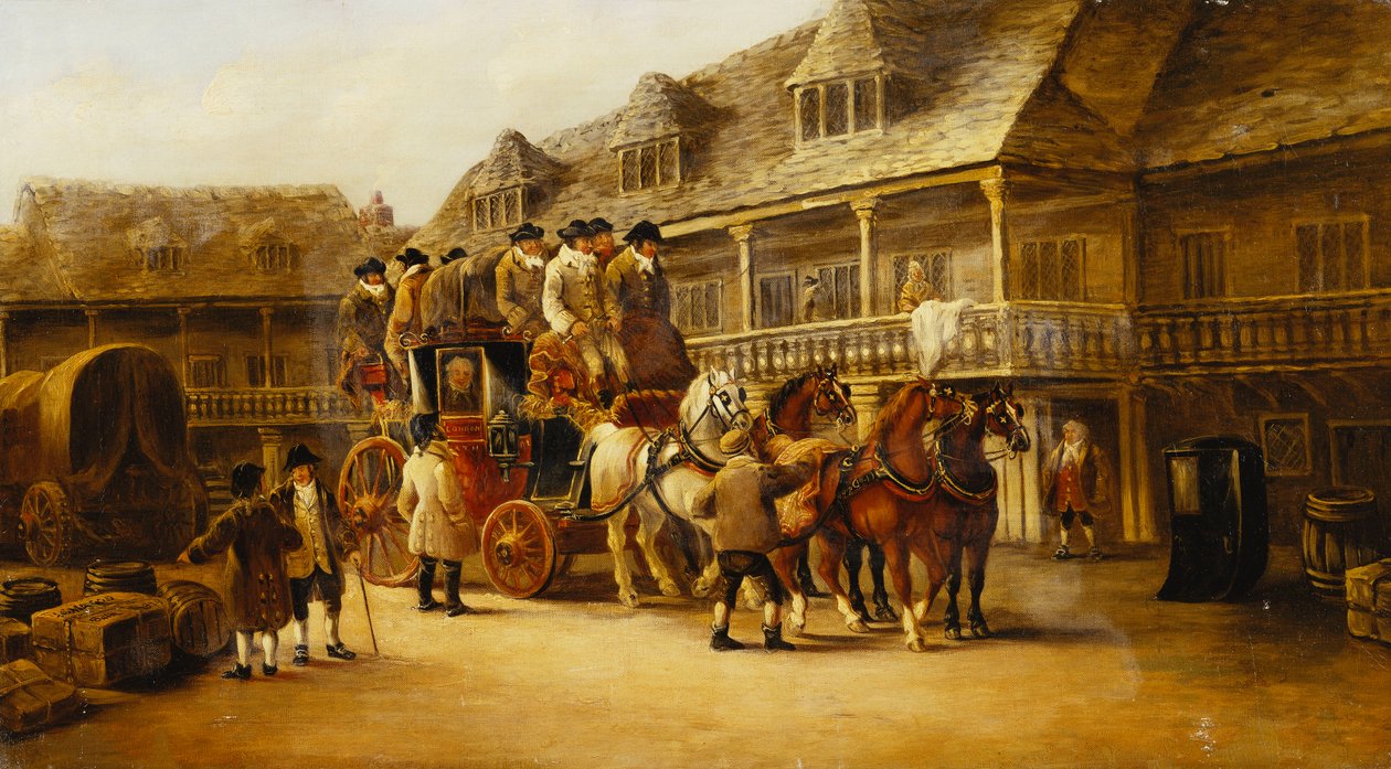 Instappen in de koets naar Londen, 1879 door J.C. Maggs