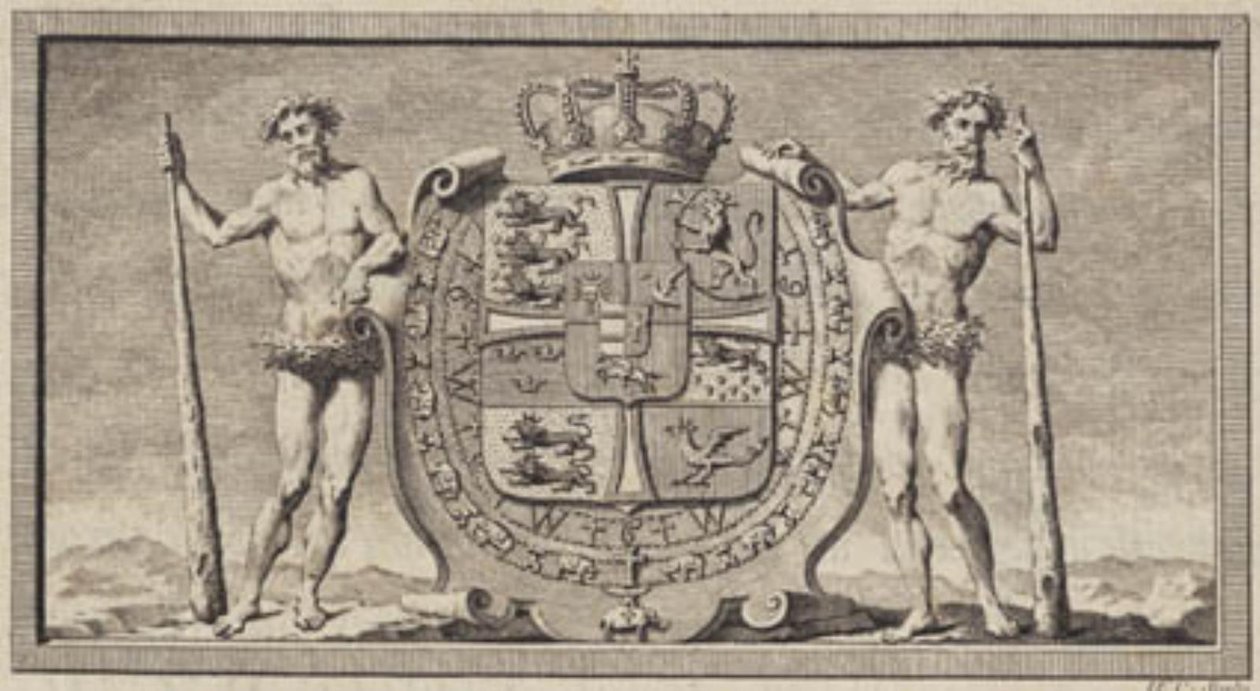 Het Deense wapen met wilde mannen als schilddragers door J.F. Clemens