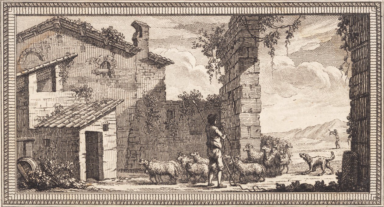 Een herder met schapen en geiten door J.F. Clemens