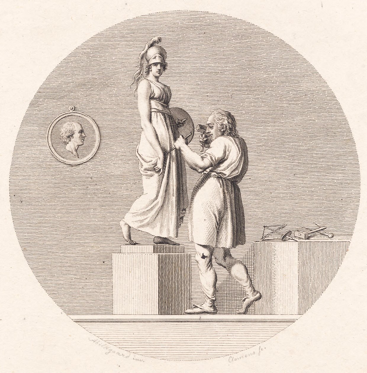 Sergel werkt in zijn atelier door J.F. Clemens