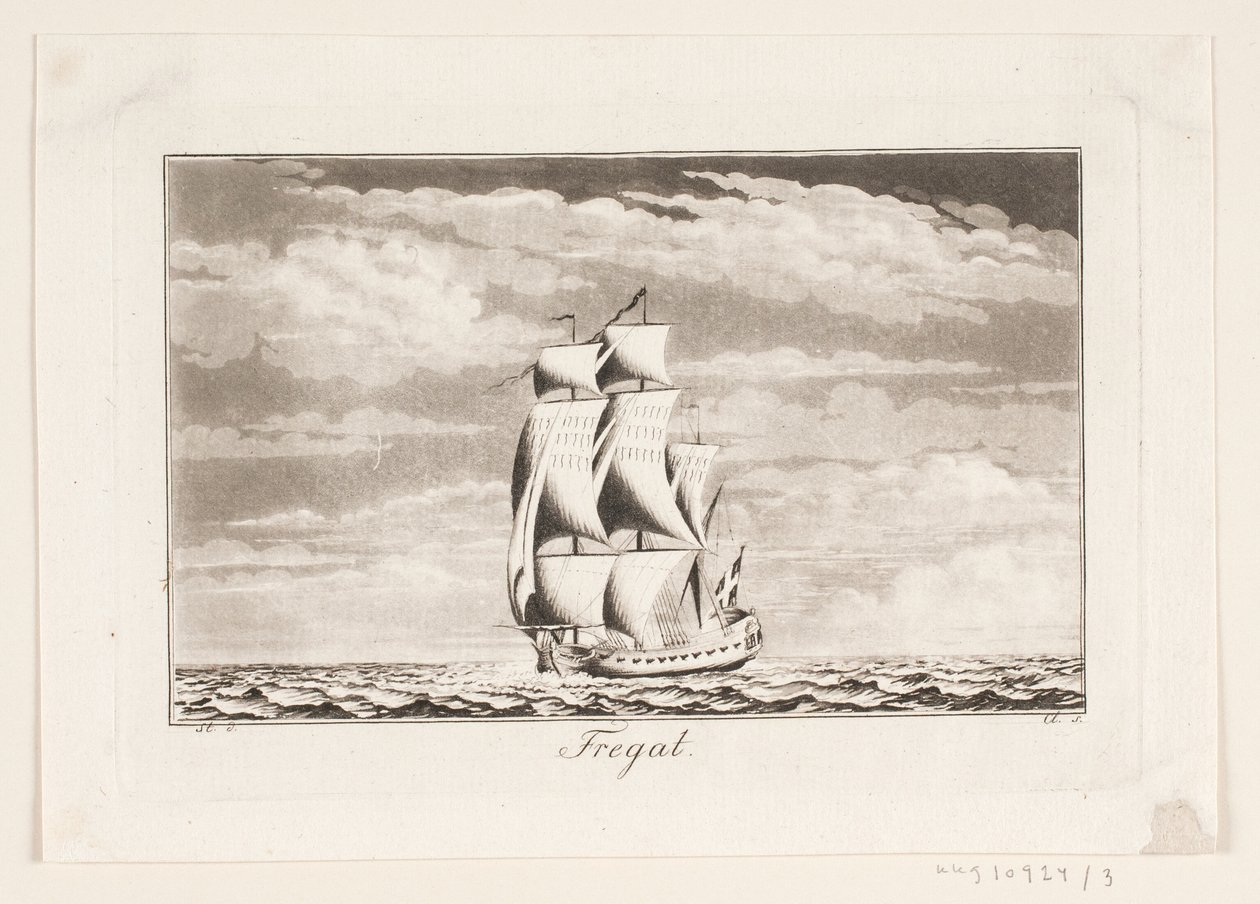 Suite van schepen. Fregat door J.F. Clemens
