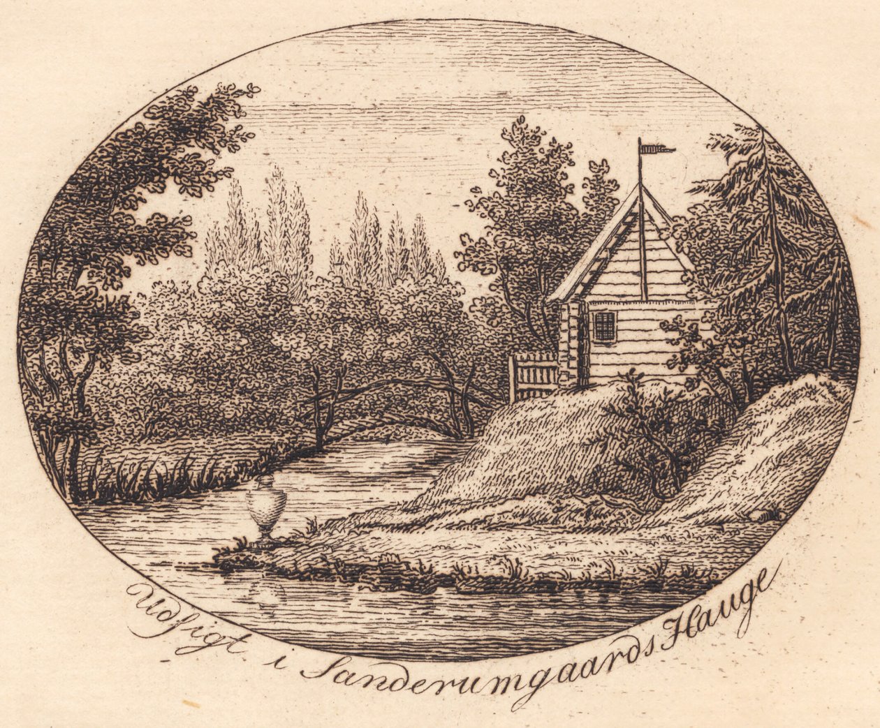Vignet. Uitzicht in Sanderumgaards Hauge door J.F. Clemens