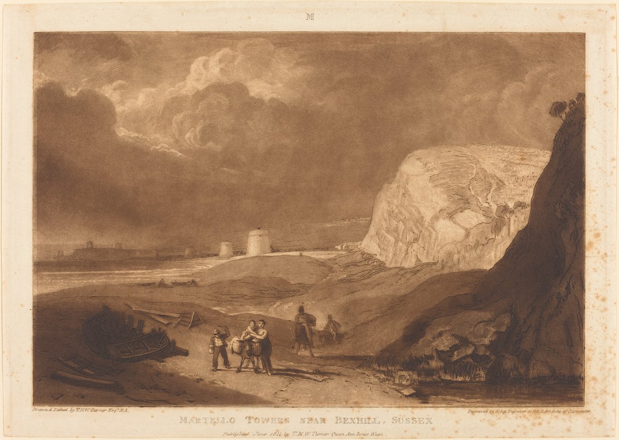 Martello Torens bij Bexhill, Sussex, gepubliceerd 1811 door Joseph Mallord William Turner