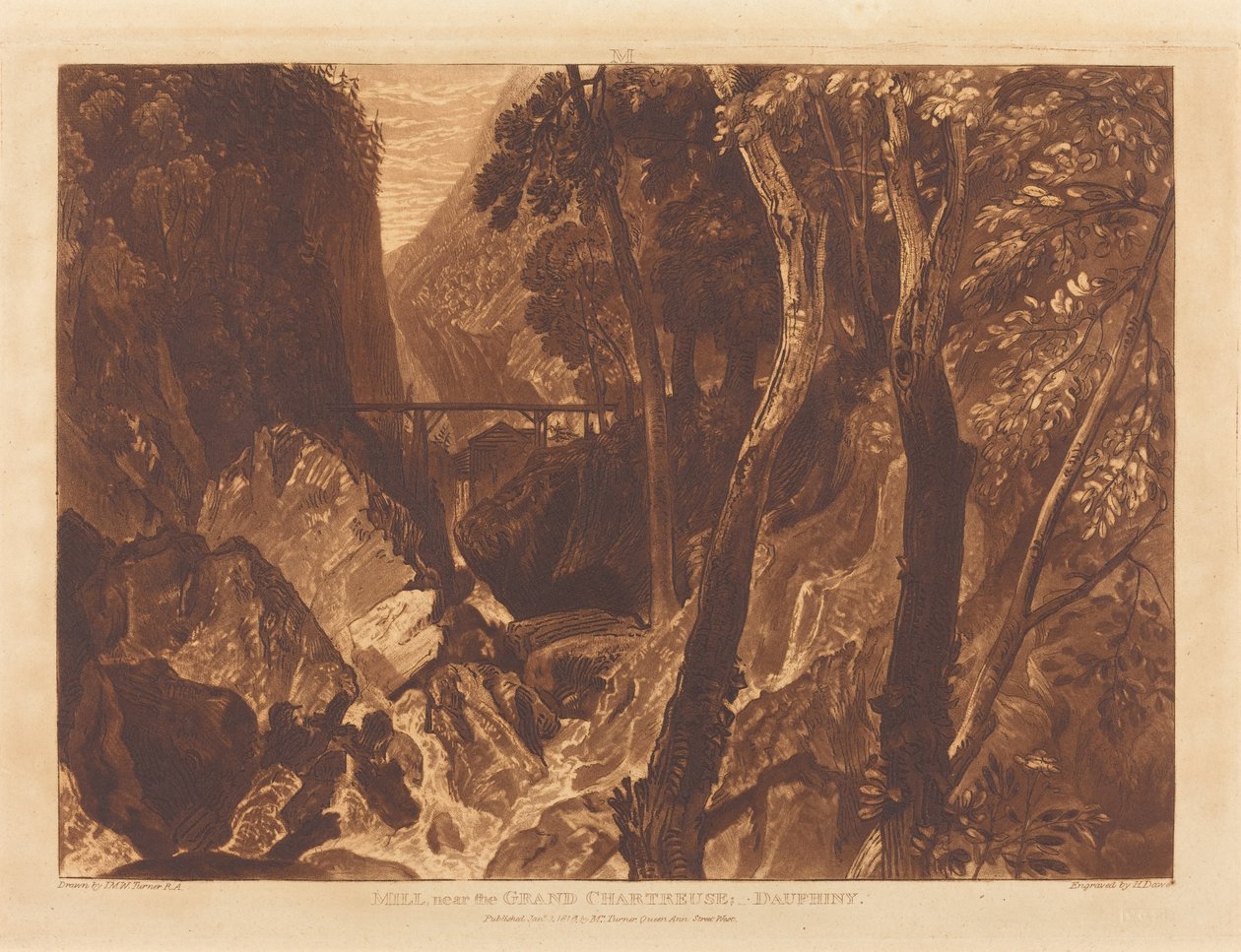 Molen bij de Grand Chartreuse, gepubliceerd 1816 door Joseph Mallord William Turner