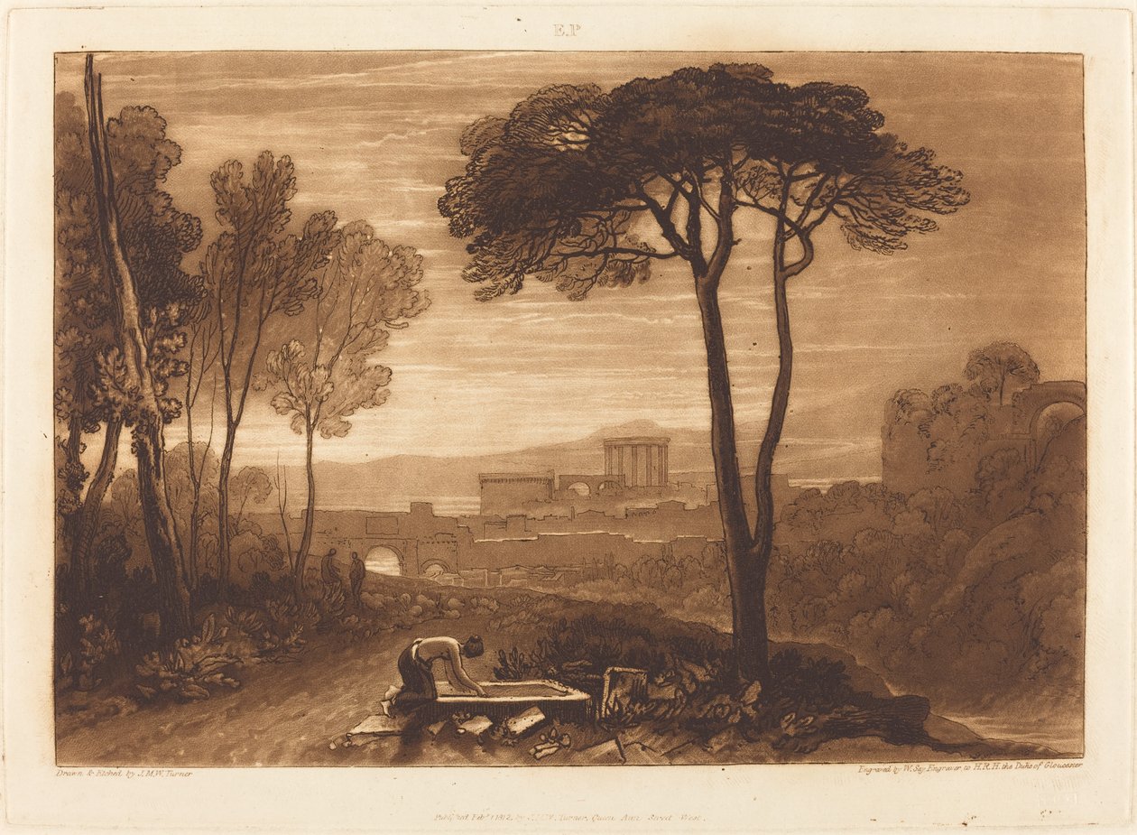 Scène in de Campagna, gepubliceerd 1812 door Joseph Mallord William Turner