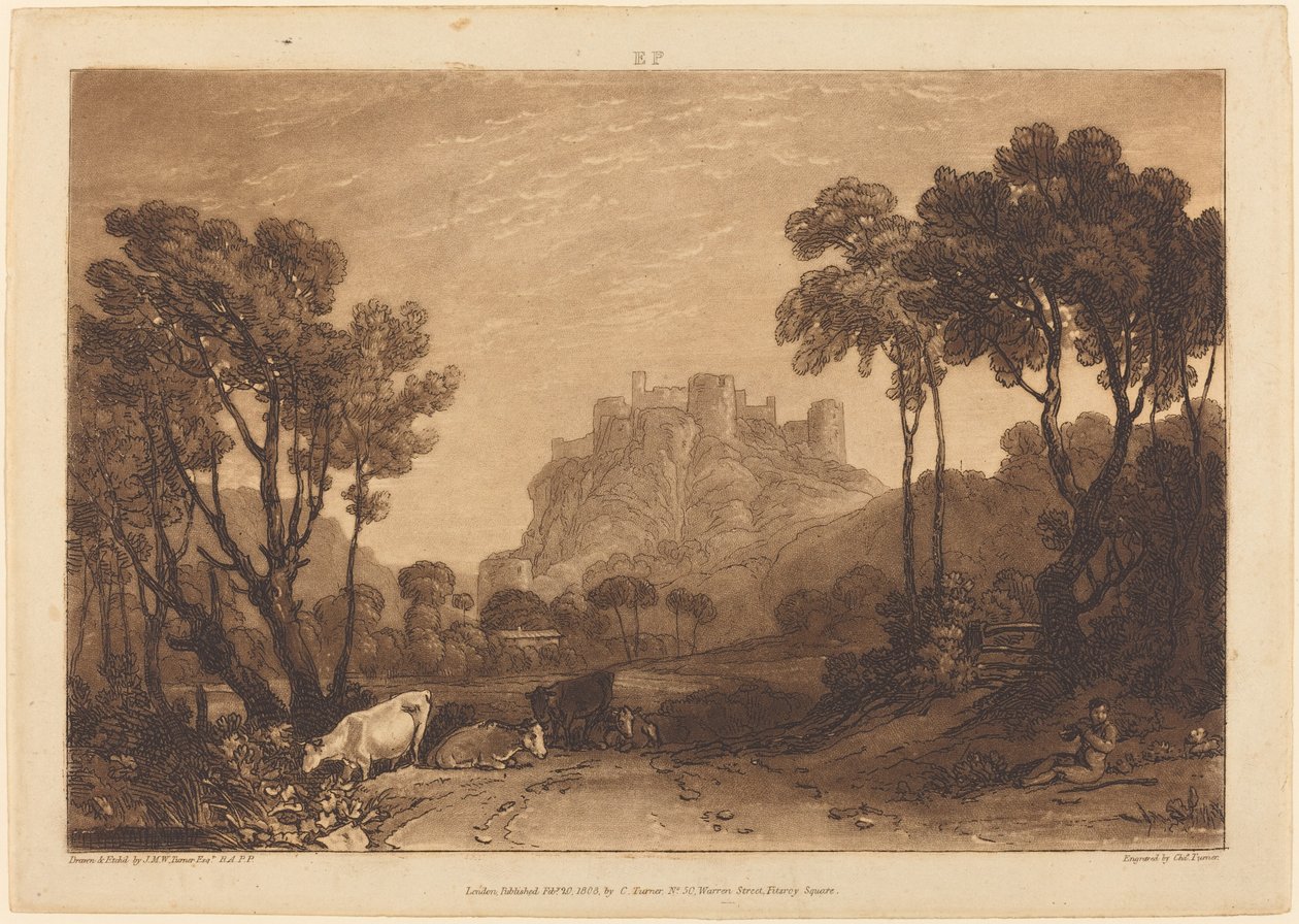 Het kasteel boven de weiden, gepubliceerd 1808 door Joseph Mallord William Turner