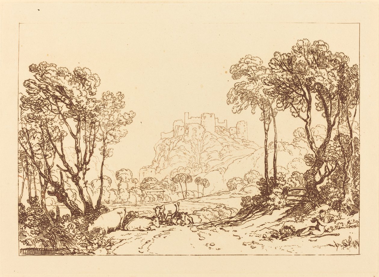 Het kasteel boven de weiden, gepubliceerd 1808 door Joseph Mallord William Turner
