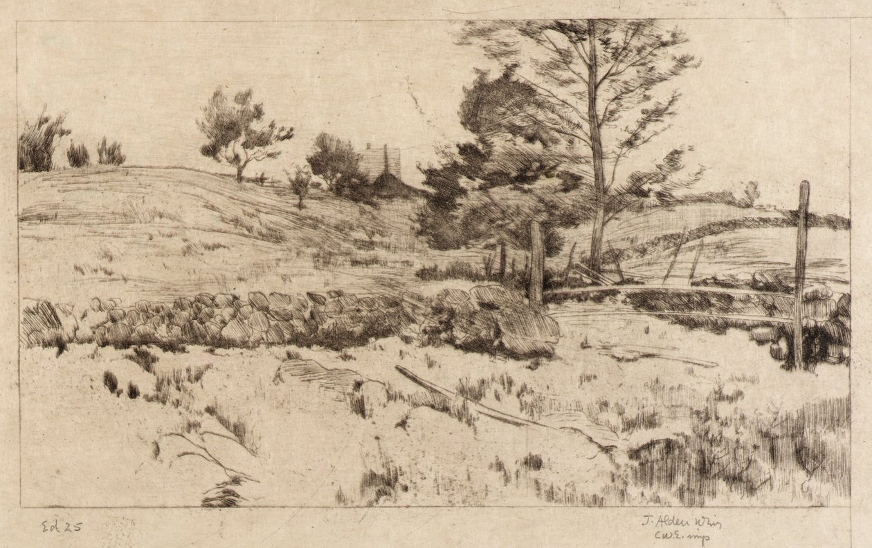 Landschap (schets van velden) door J. Alden Weir