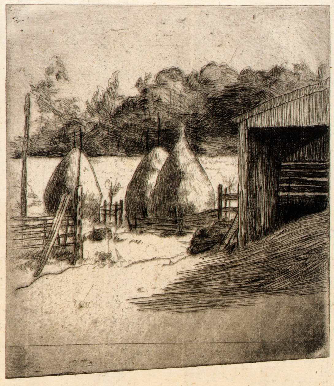 De hooibergen door J. Alden Weir