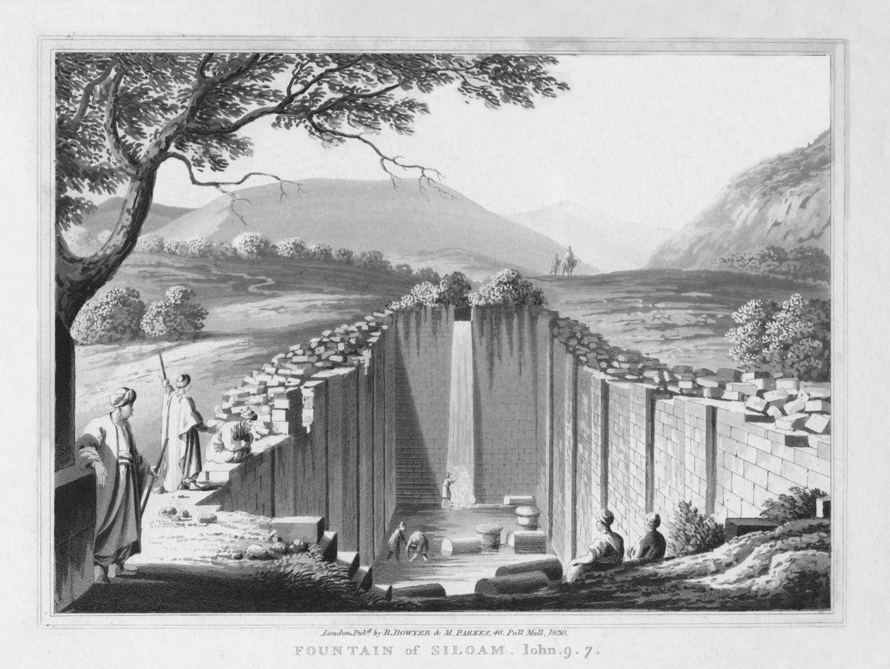 Fontein van Siloam. Johannes. 9.7., 1830 door J. Clarke