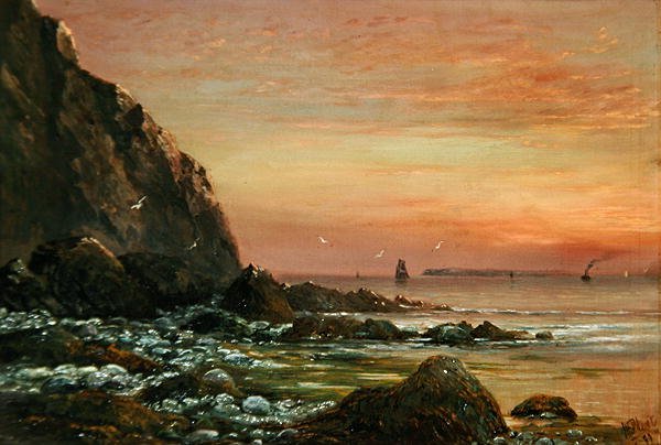 Zeegezicht met Klif bij Zonsondergang door J. H. Blunt