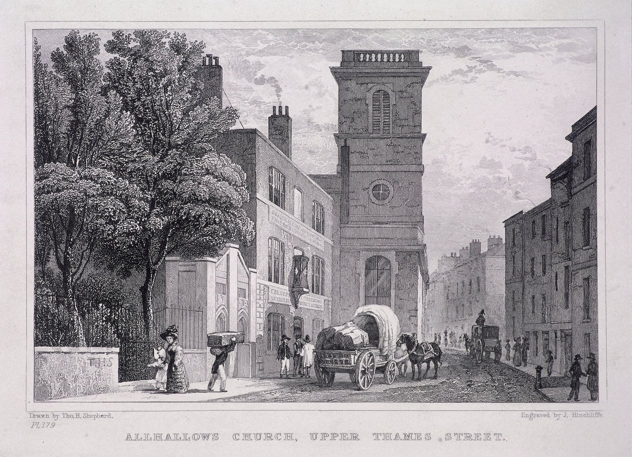 All Hallows the Great, Londen, ca. 1829 door J Hinchcliff