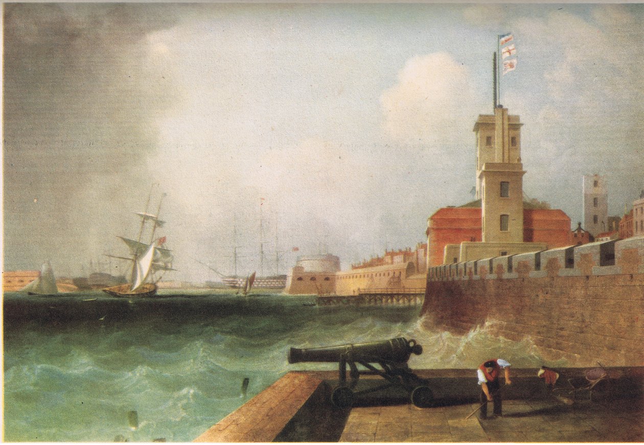 Ingang naar de haven van Portsmouth door J. Lynn
