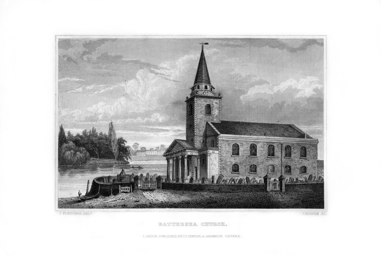 Battersea Church, Battersea, Londen, 1829 door J. Rogers
