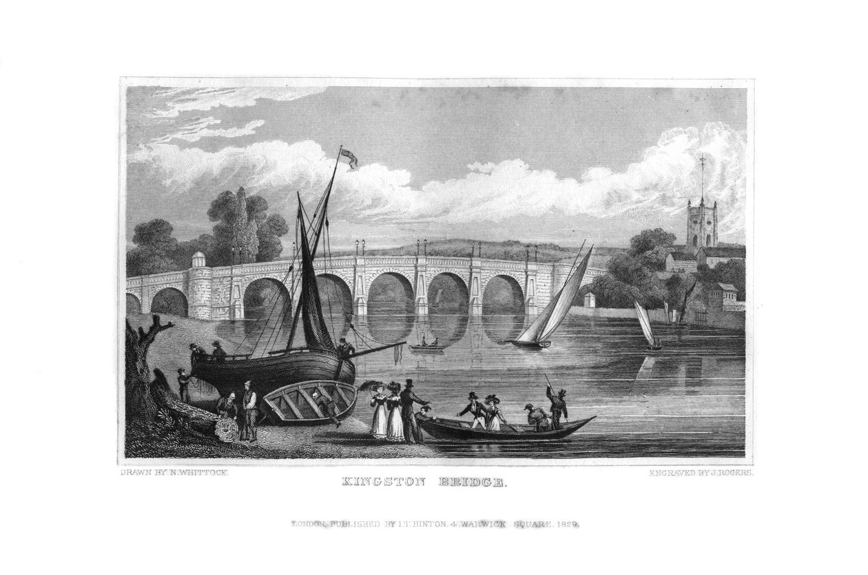 Kingston Bridge, Londen, 1829 door J. Rogers