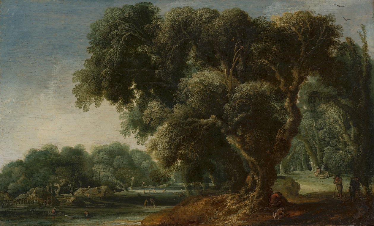 Gefantaseerd boslandschap door Jacob van Geel