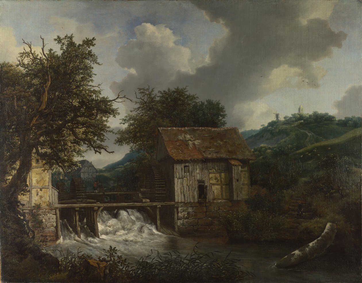 Twee watermolens en een open sluis in de buurt van Singraven door Jacob van Ruisdael