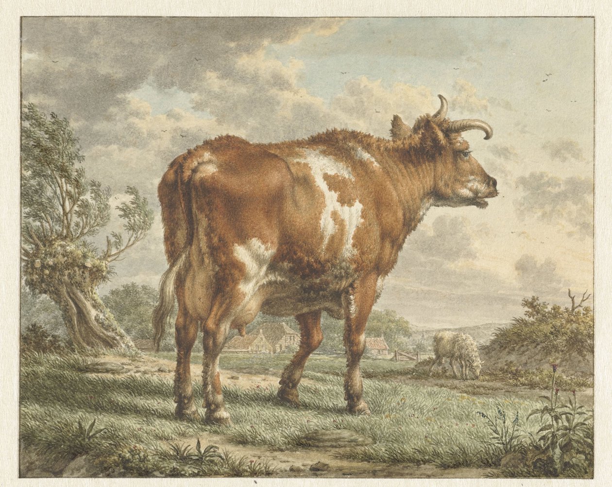 Roodbonte koe in een landschap door Jacob  Cats