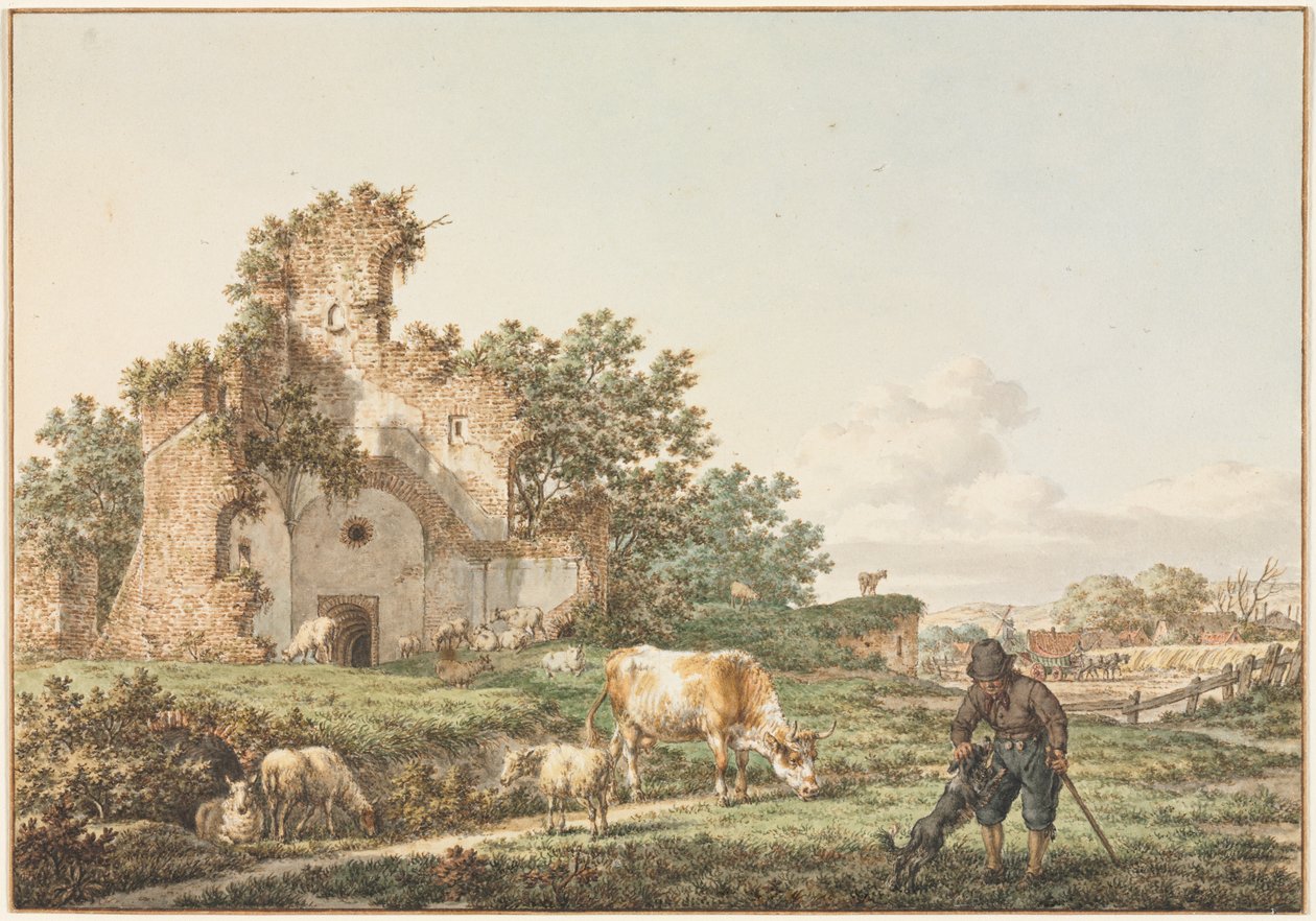 Pastoraal landschap met een ruïne, 1799 door Jacob Cats