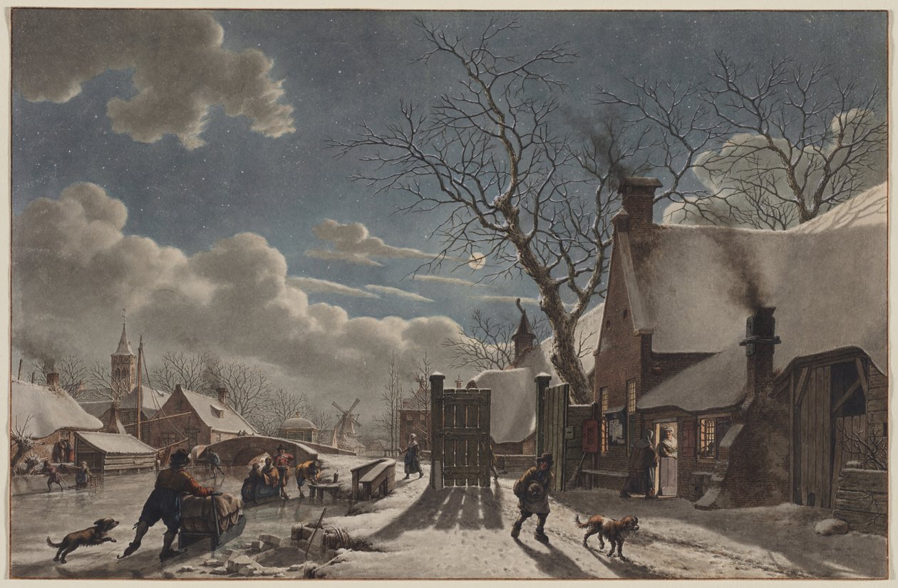 Winternacht in een Nederlandse Stad door Jacob Cats