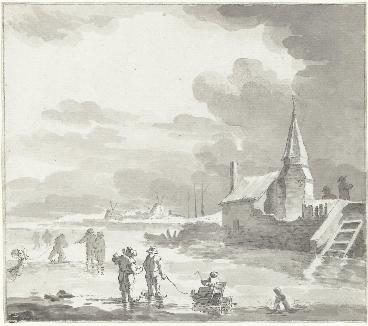 Winterlandschap met schaatsenrijders door Jacob Ernst Marcus