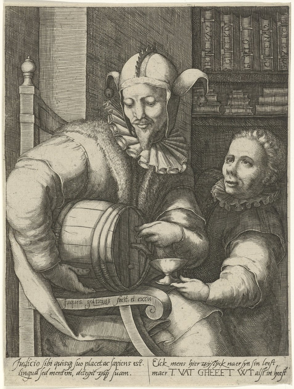 Nar met vat wijn door Jacob Goltzius (II)
