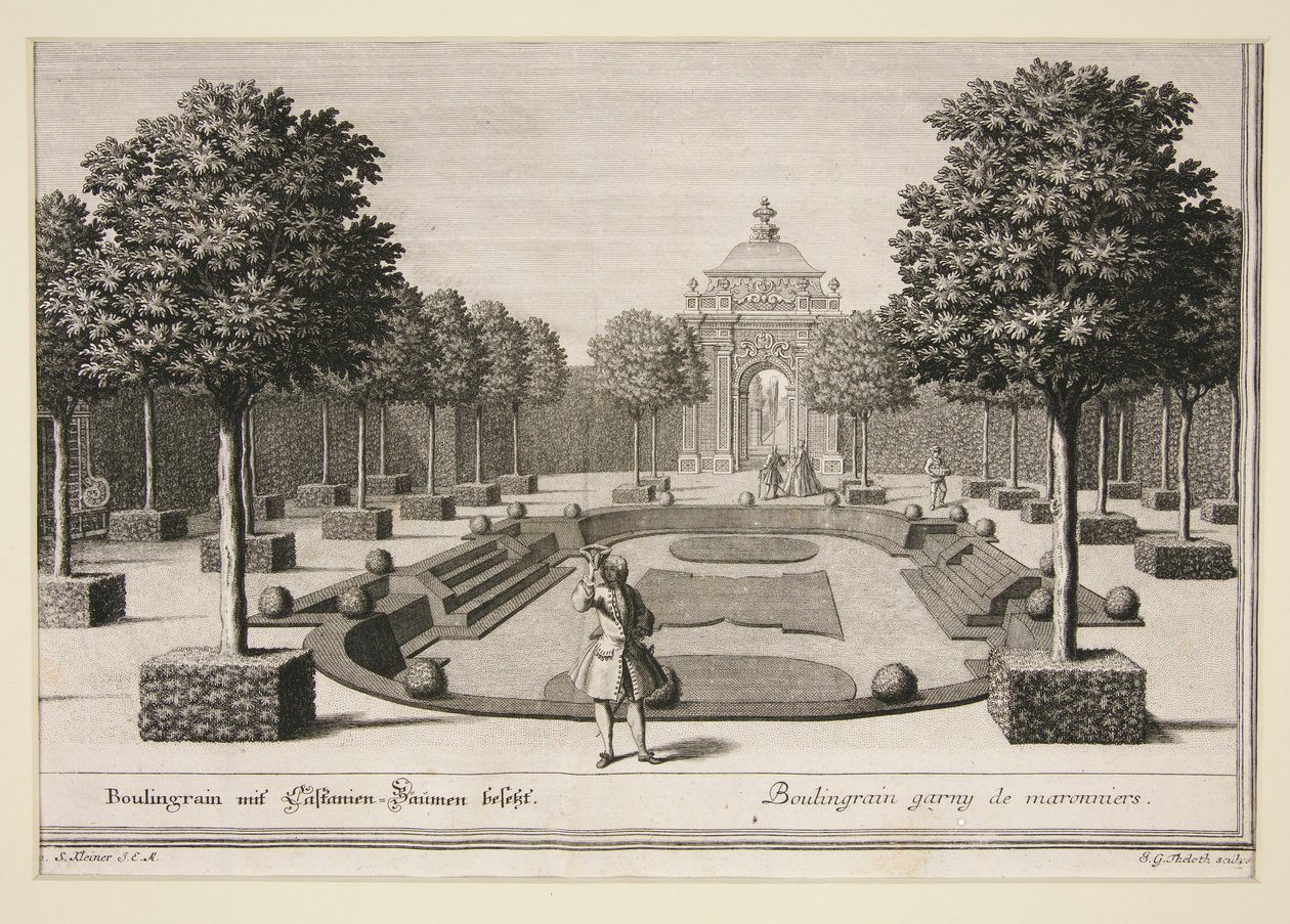Tuin scène: Boulingraine met Italiaanse Bomen door Jacob Gottlieb Thelot