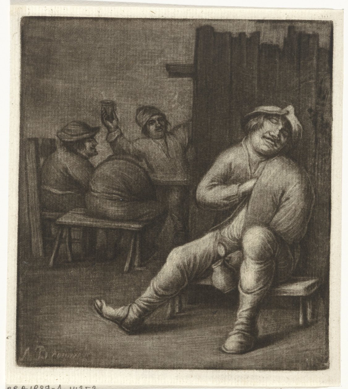 Slapende man in een herberg door Jacob Hoolaart