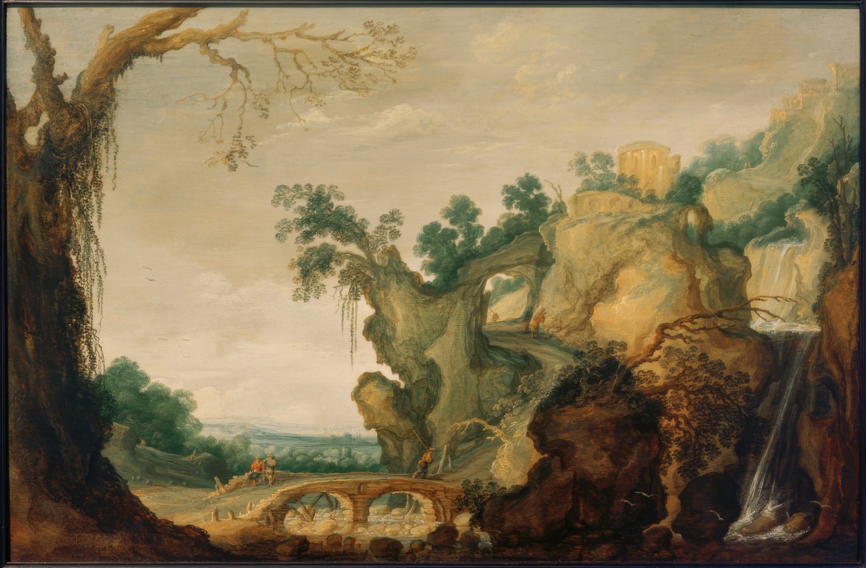 Landschap met tempel van Tivoli door Jacob Jacobsz. van Geel