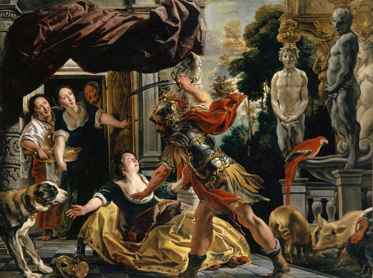 Ulysses bedreigt Circe, ca. 1630-35 door Jacob Jordaens