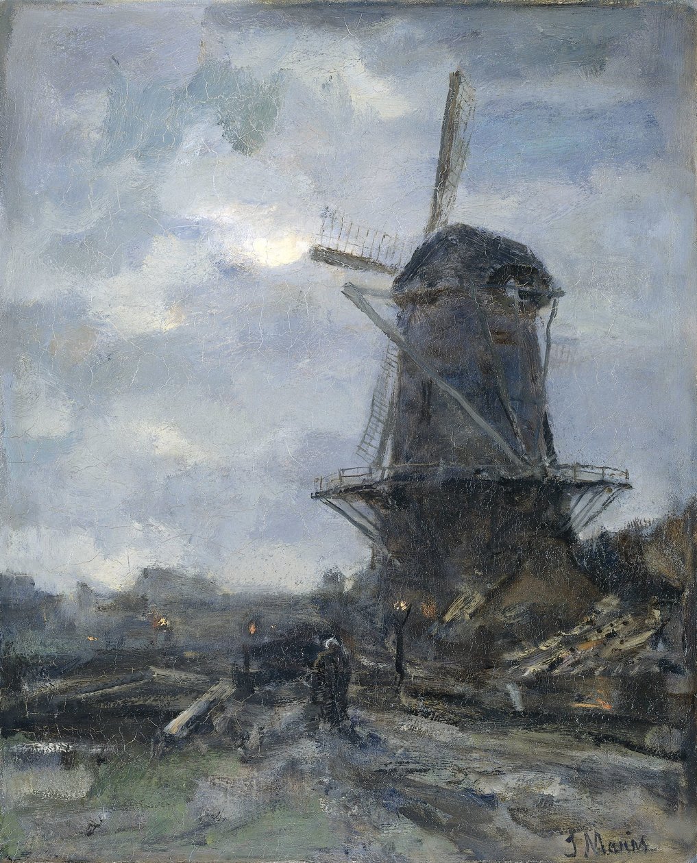 Molen bij maanlicht door Jacob Maris